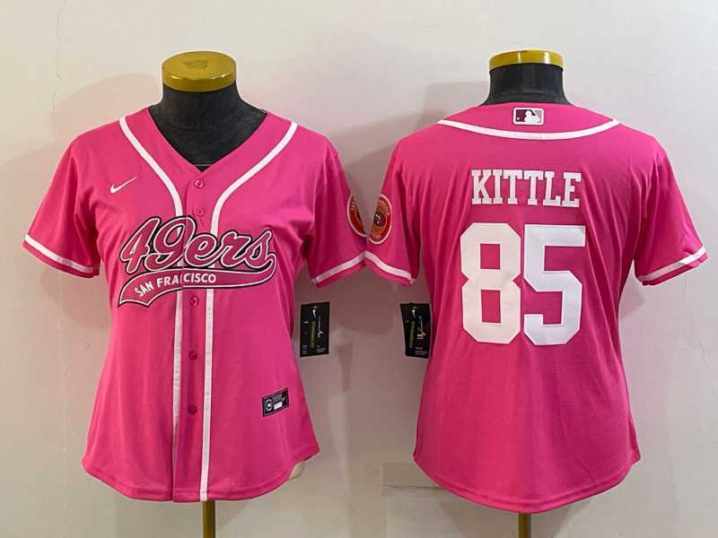 Womens San Francisco 49ers #85 George Kittle Pink With Patch Cool Base Stitched Baseball Jersey